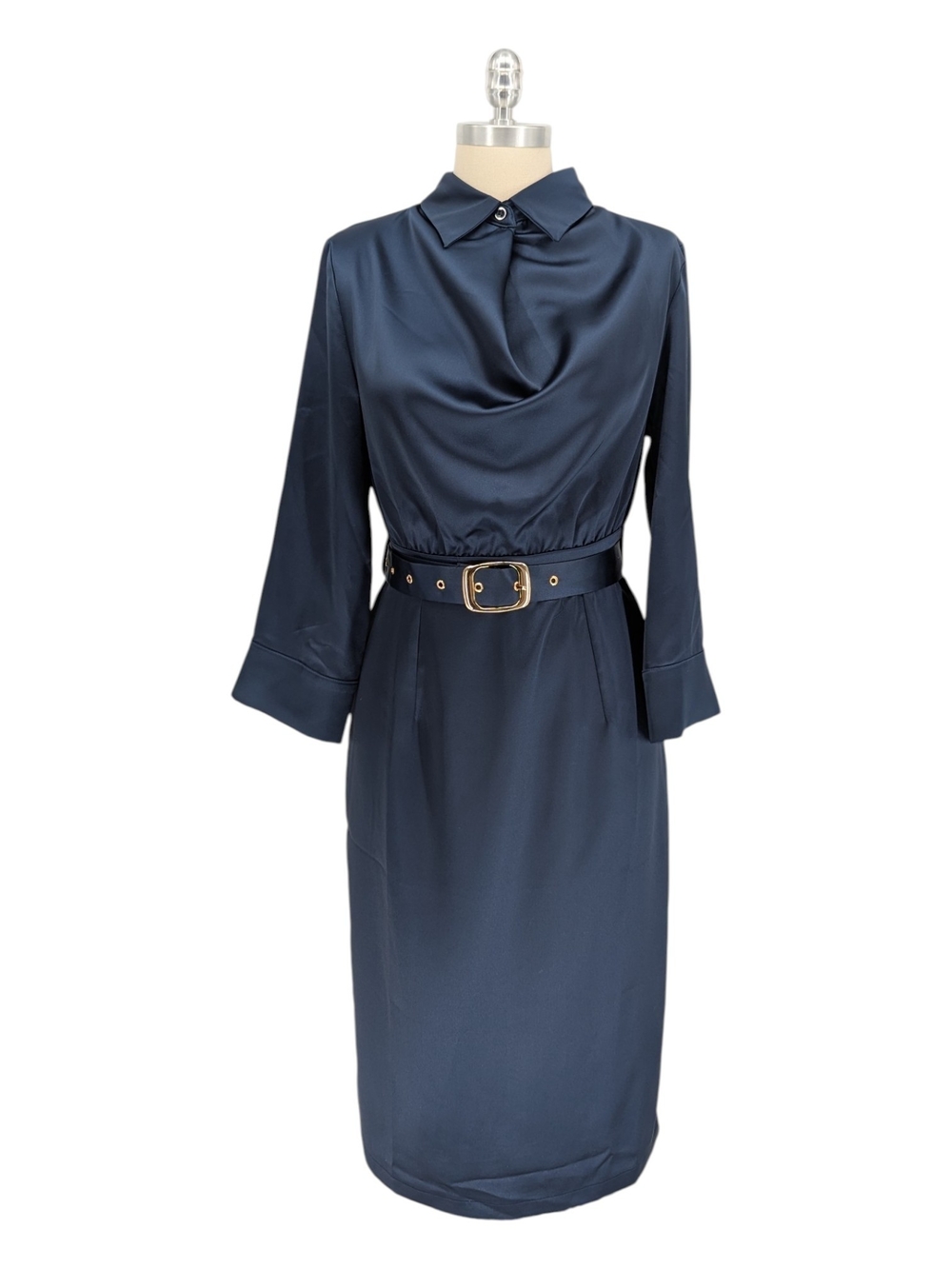30364 NEW Stylewe Satin Sheath Dress Navy Blue size Medium cocktail Business